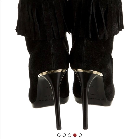 Burberry Suede Fringe Open Toe Hells - Picture 4 of 7